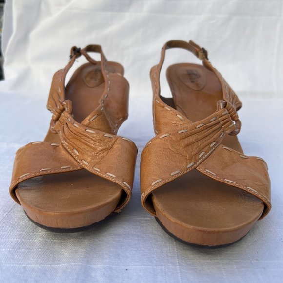 Umberto Raffini Open Toe Slip On Strappy Stitching Details High 4" Heel Tan Sz10 - Picture 2 of 7